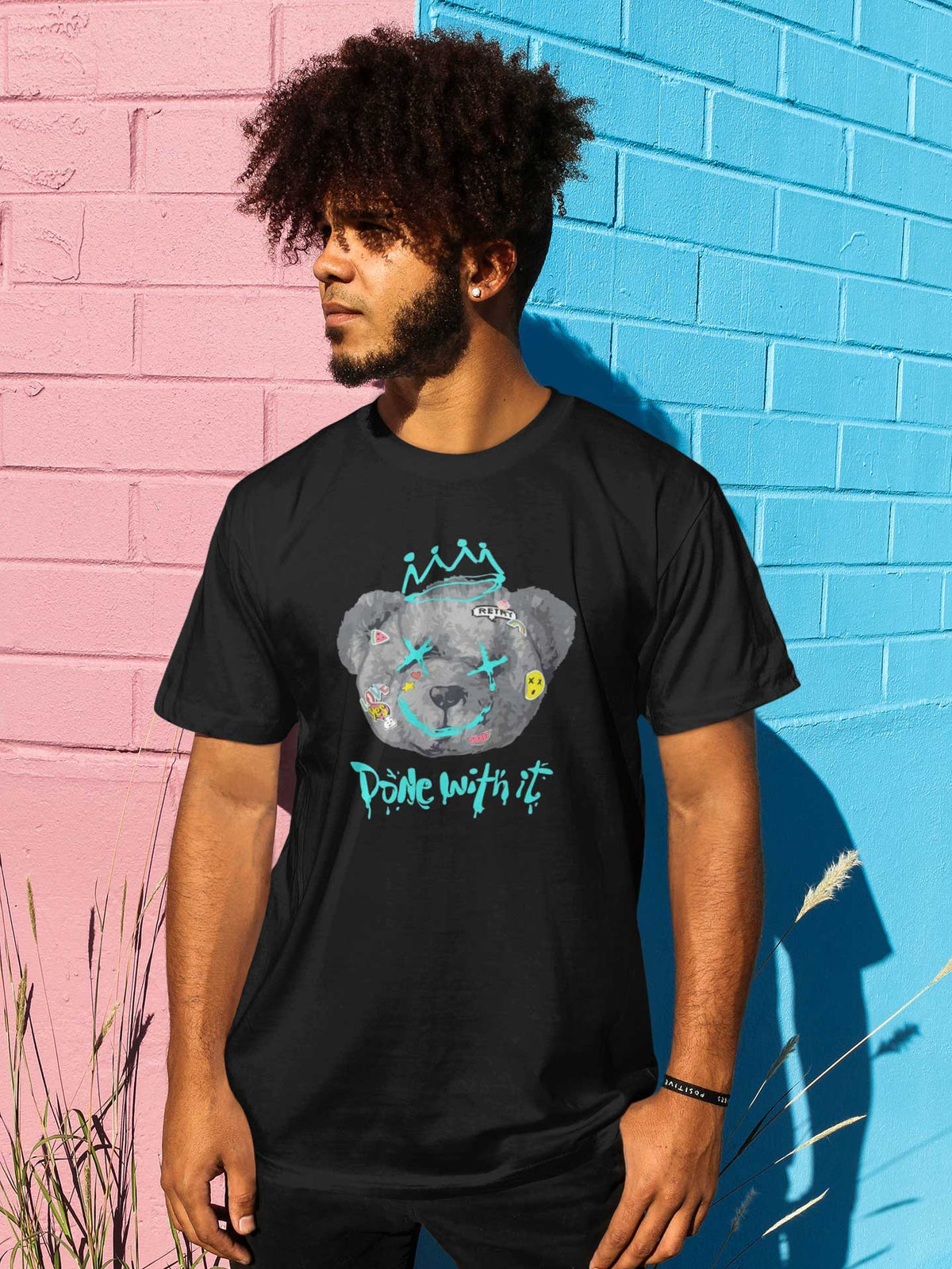 Men's Black Teddy Done With It Printed T-shirt