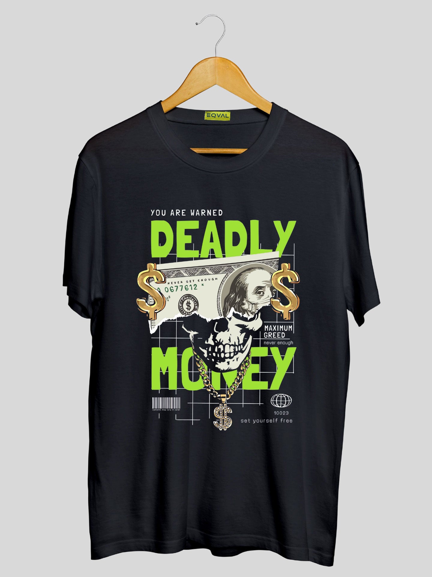 Men's Black DEADLY MONEY Printed T-shirt