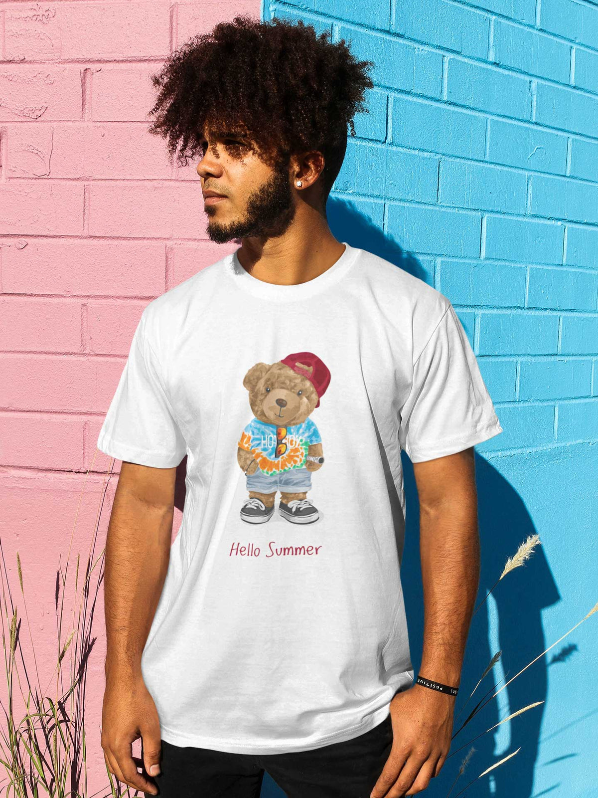 Men's White Hello Summer Printed T-shirt