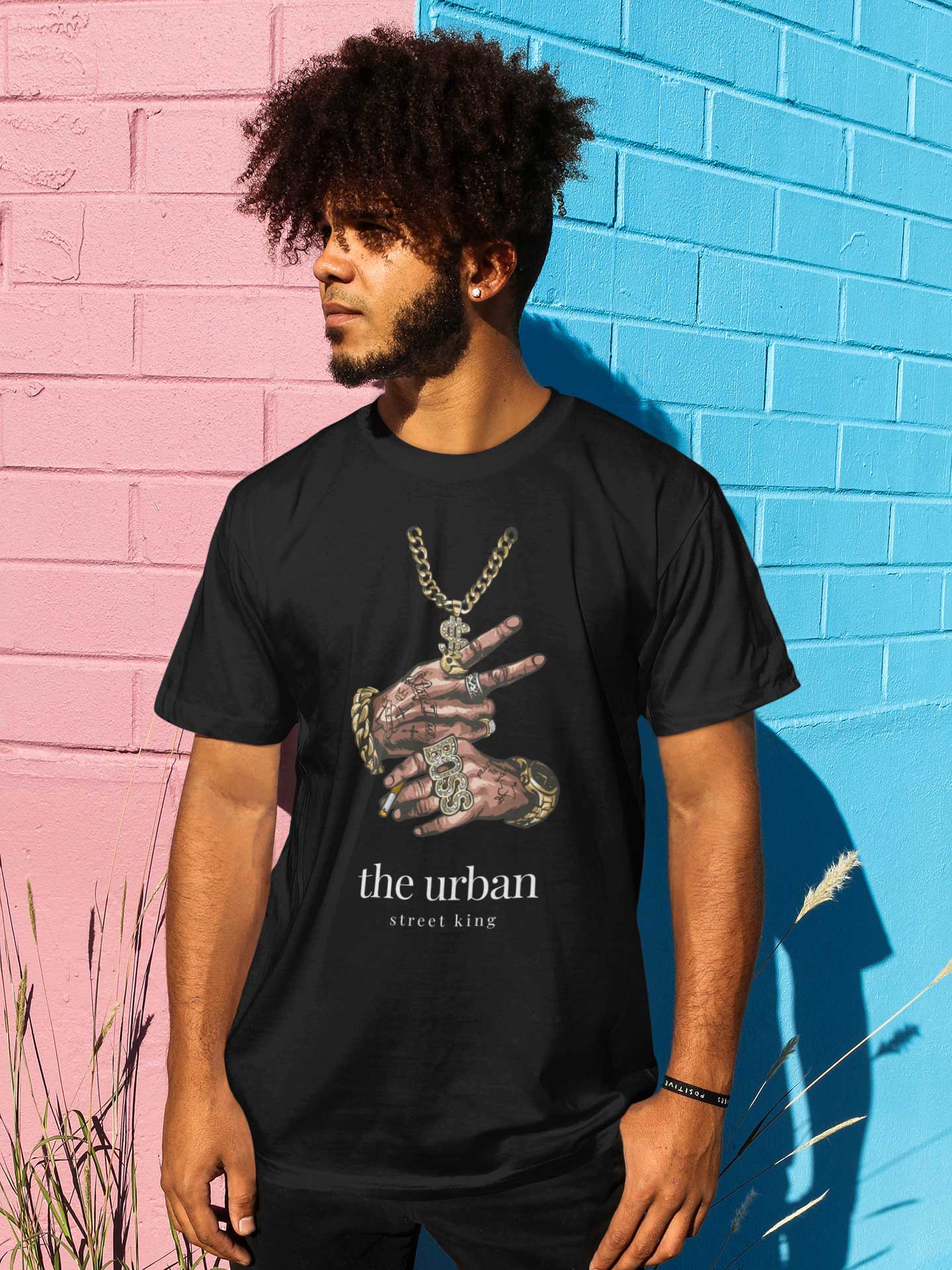 Men's Black The Urban Street King Printed T-shirt