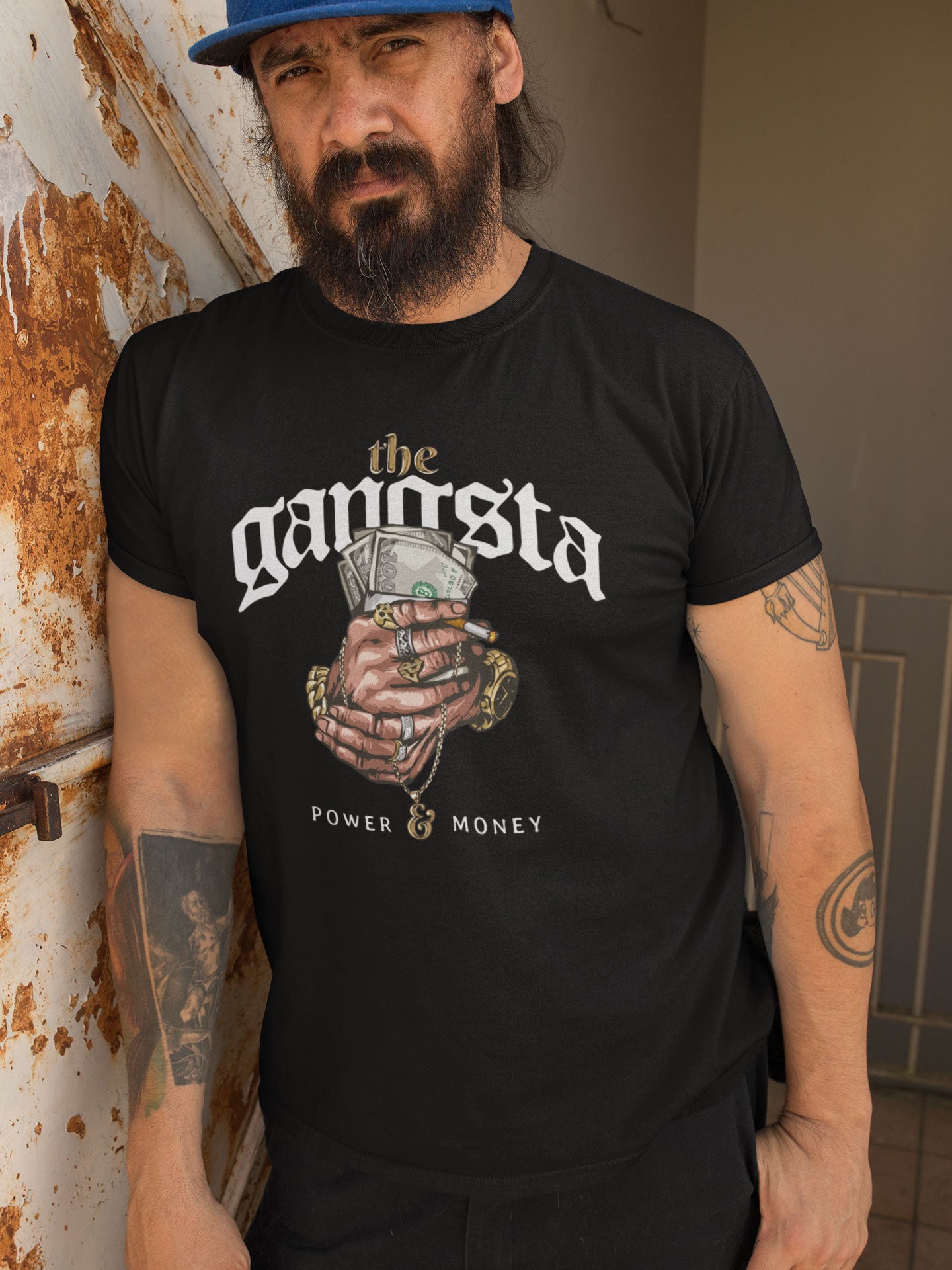 Men's Black Gangster Printed T-shirt