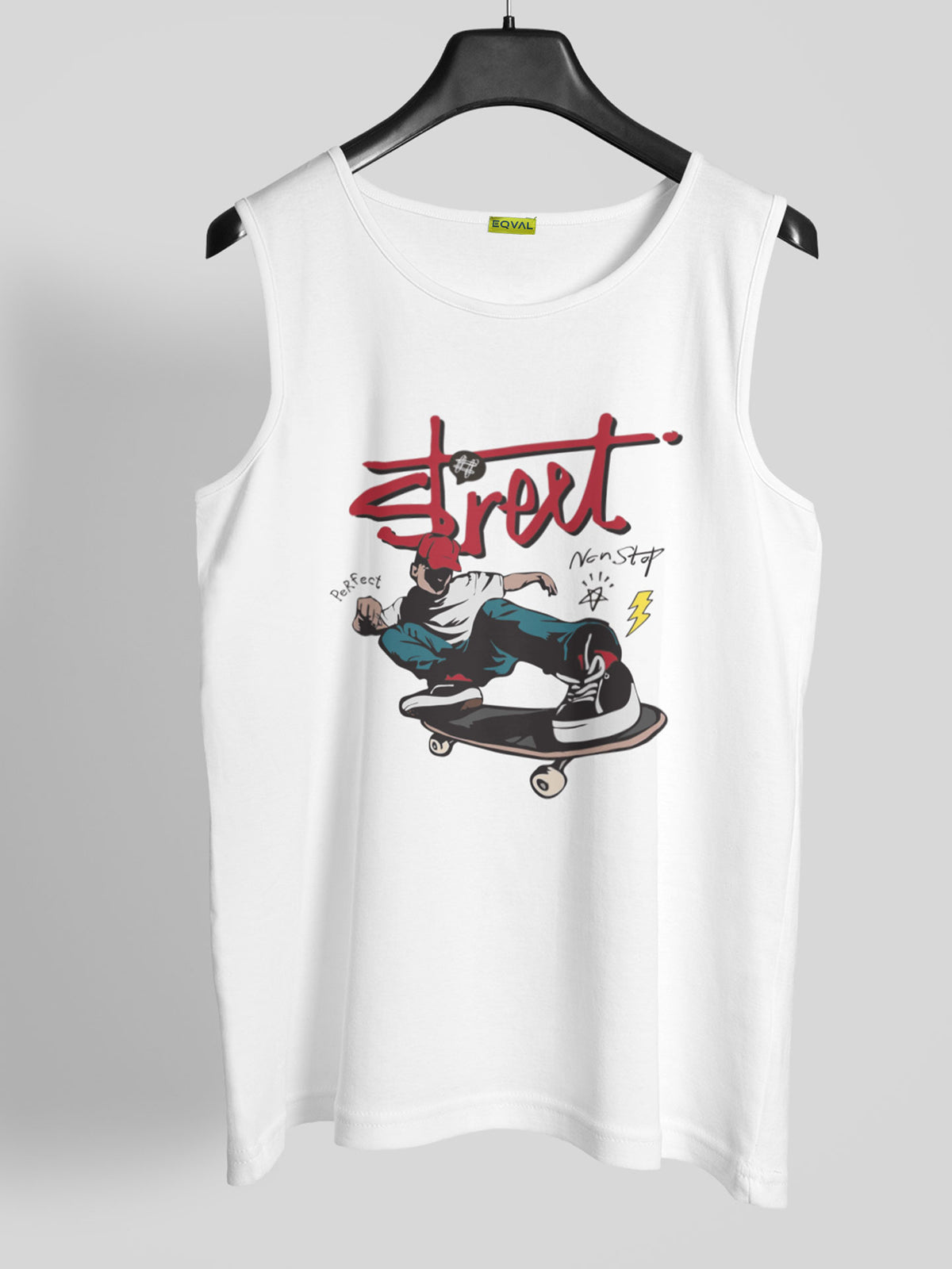 Men's White Street Skate Printed Sando