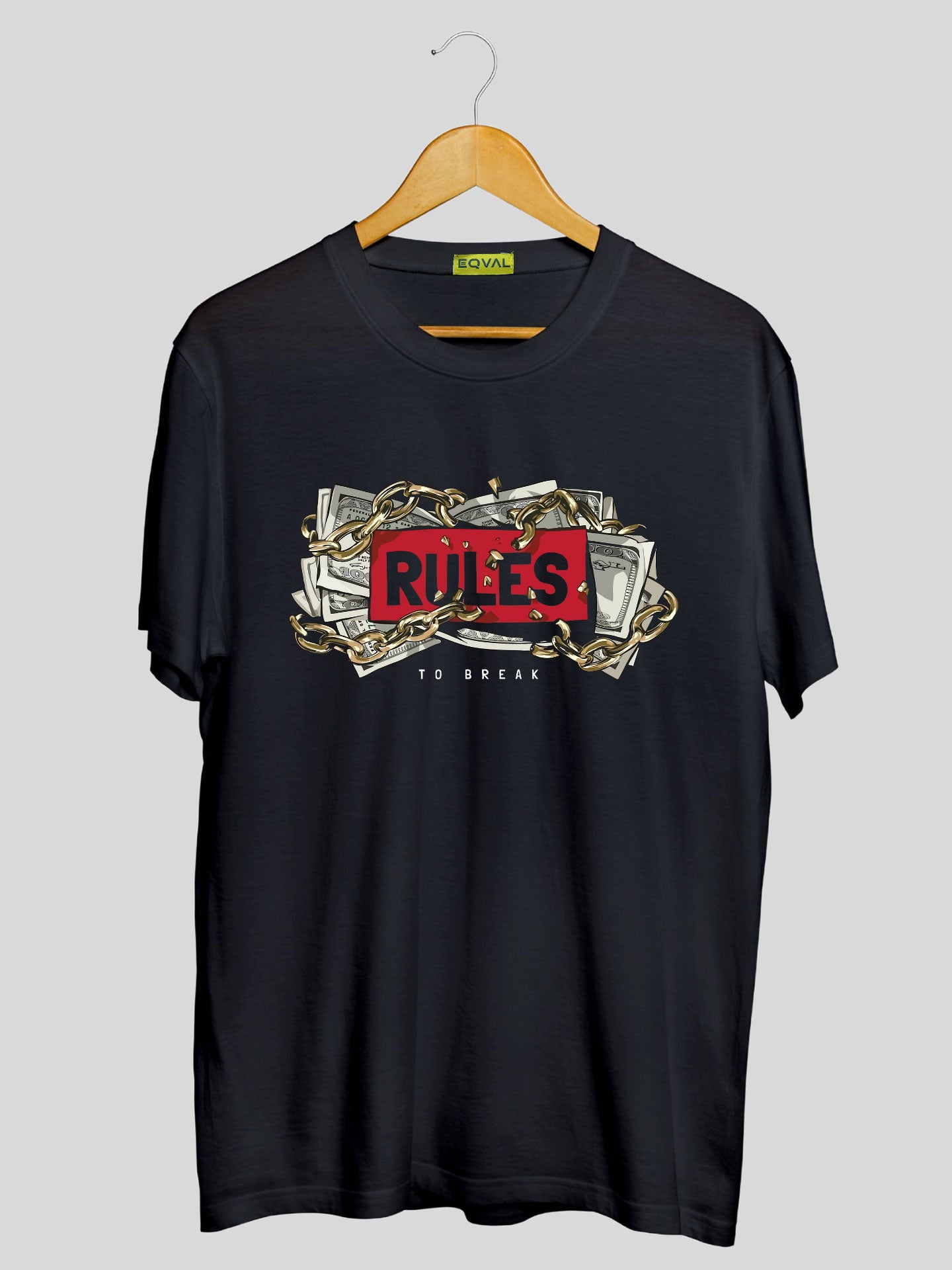 Men's Black Money Rules Printed T-shirt