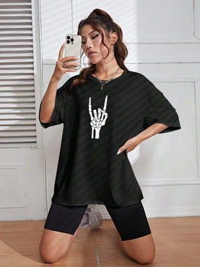 Woman's Black Swag Hand Printed Oversized T-shirt