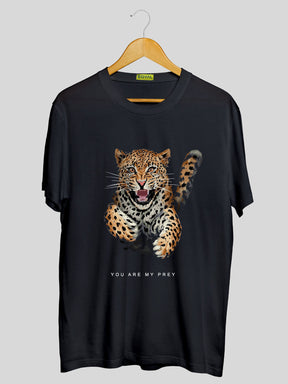 Men's Black Tiger You Are My Prey Printed T-shirt