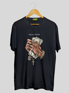 Men's Black Money Faith Printed T-shirt