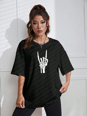 Woman's Black Swag Hand Printed Oversized T-shirt