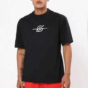 Men's Black Shinobi Life Graphic Printed Oversized T-shirt