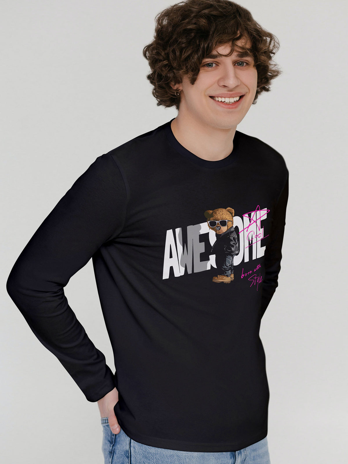 Men's Black Awesome Printed Full-Sleeve T-shirt