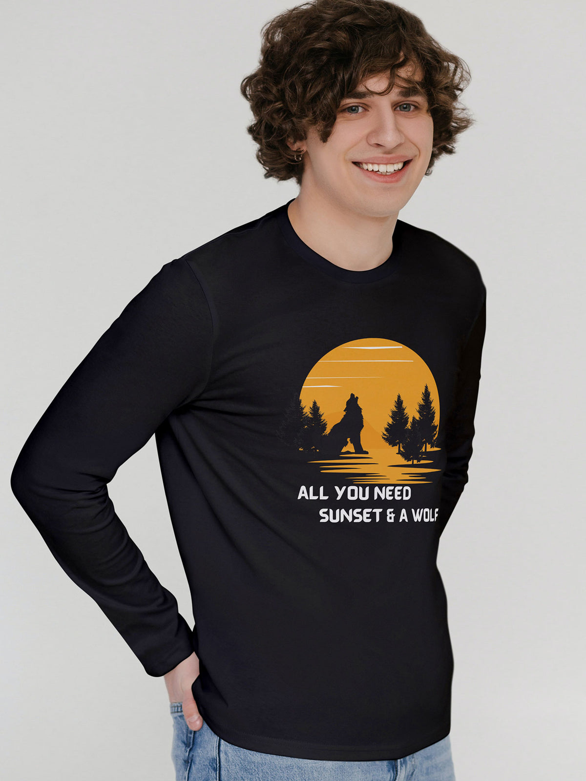 Men's Black All You Need SunSet Printed Full-Sleeve T-shirt