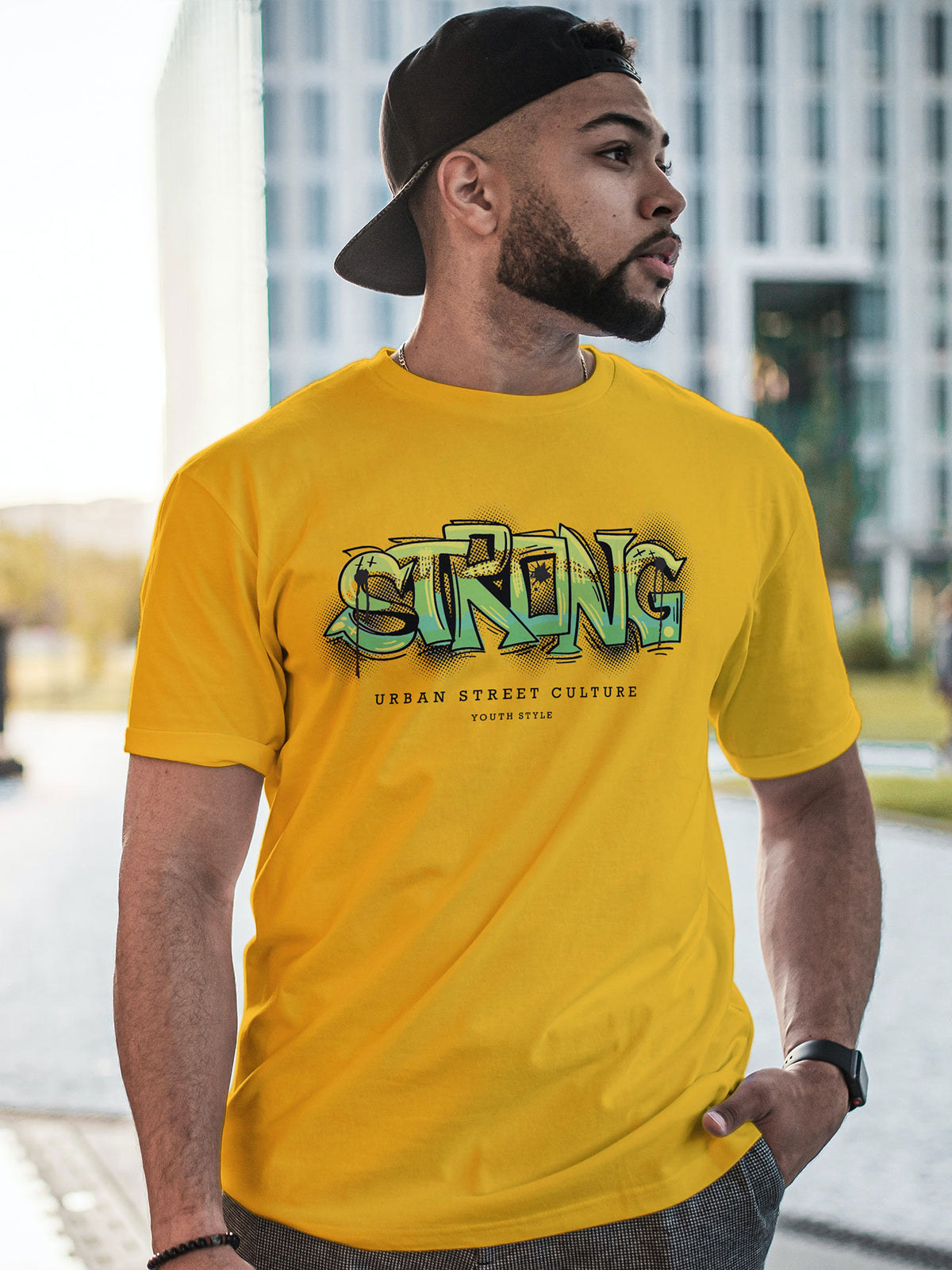 Men's Yellow Strong Printed T-shirt