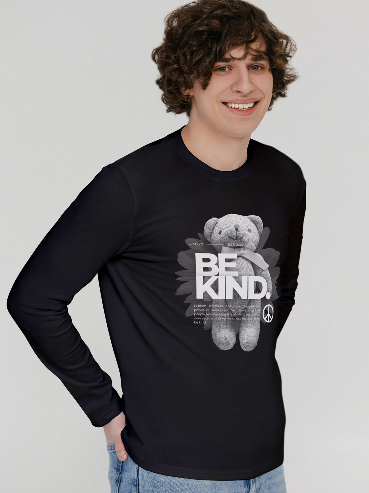 Men's Black Be Kind Printed Full-Sleeve T-shirt