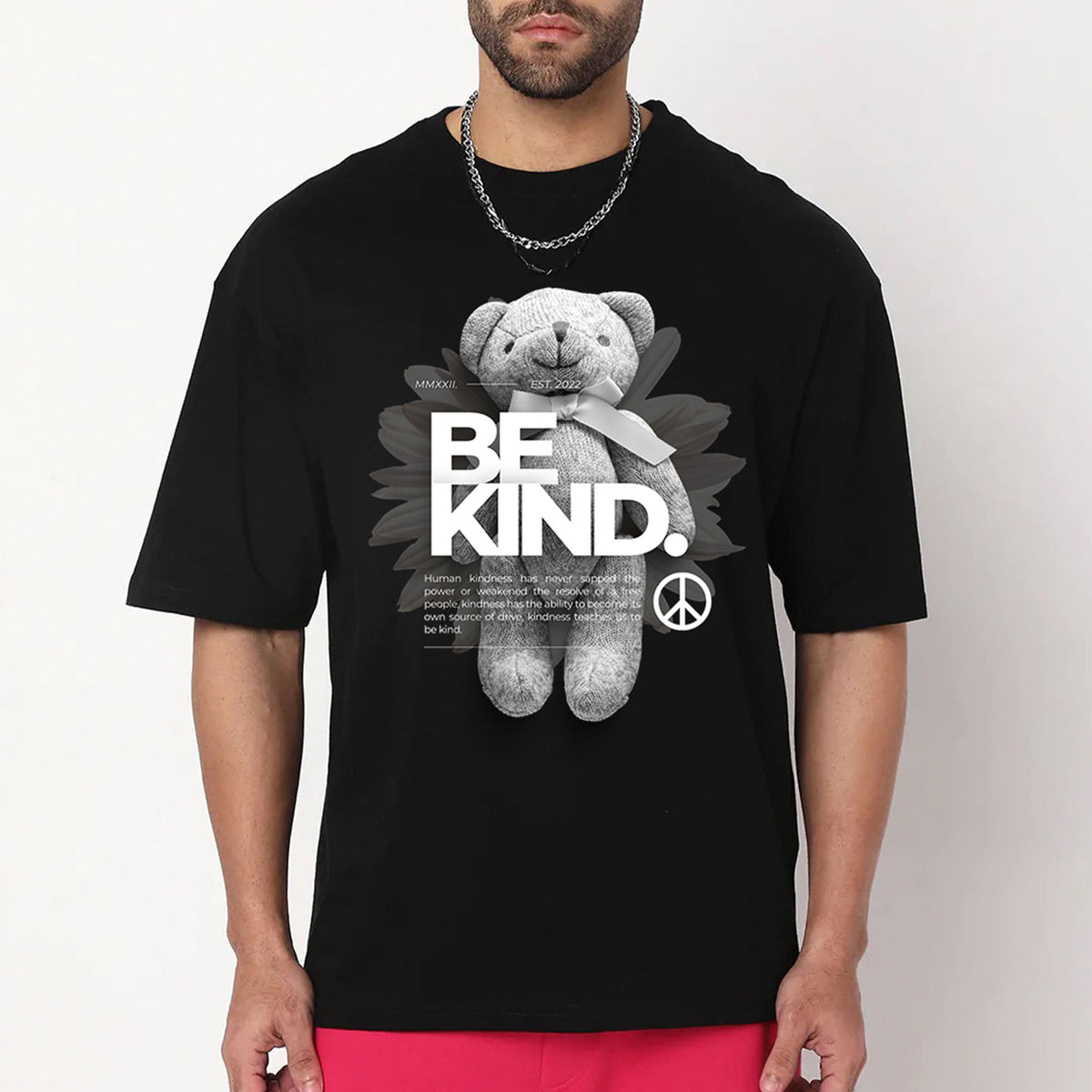 Men's Black Be Kind Printed Oversized T-shirt