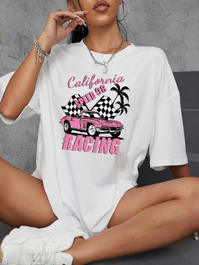 Car And Letter Graphic Drop Shoulder Oversized Tee