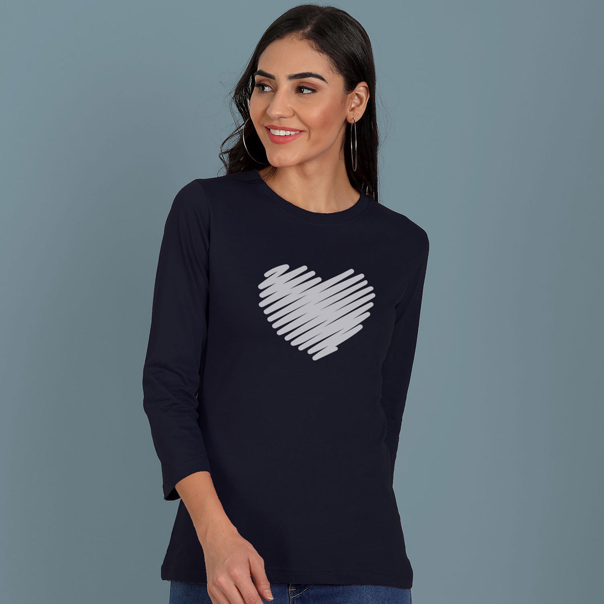Heart Printed 3/4th Sleeve T-shirt For Girls