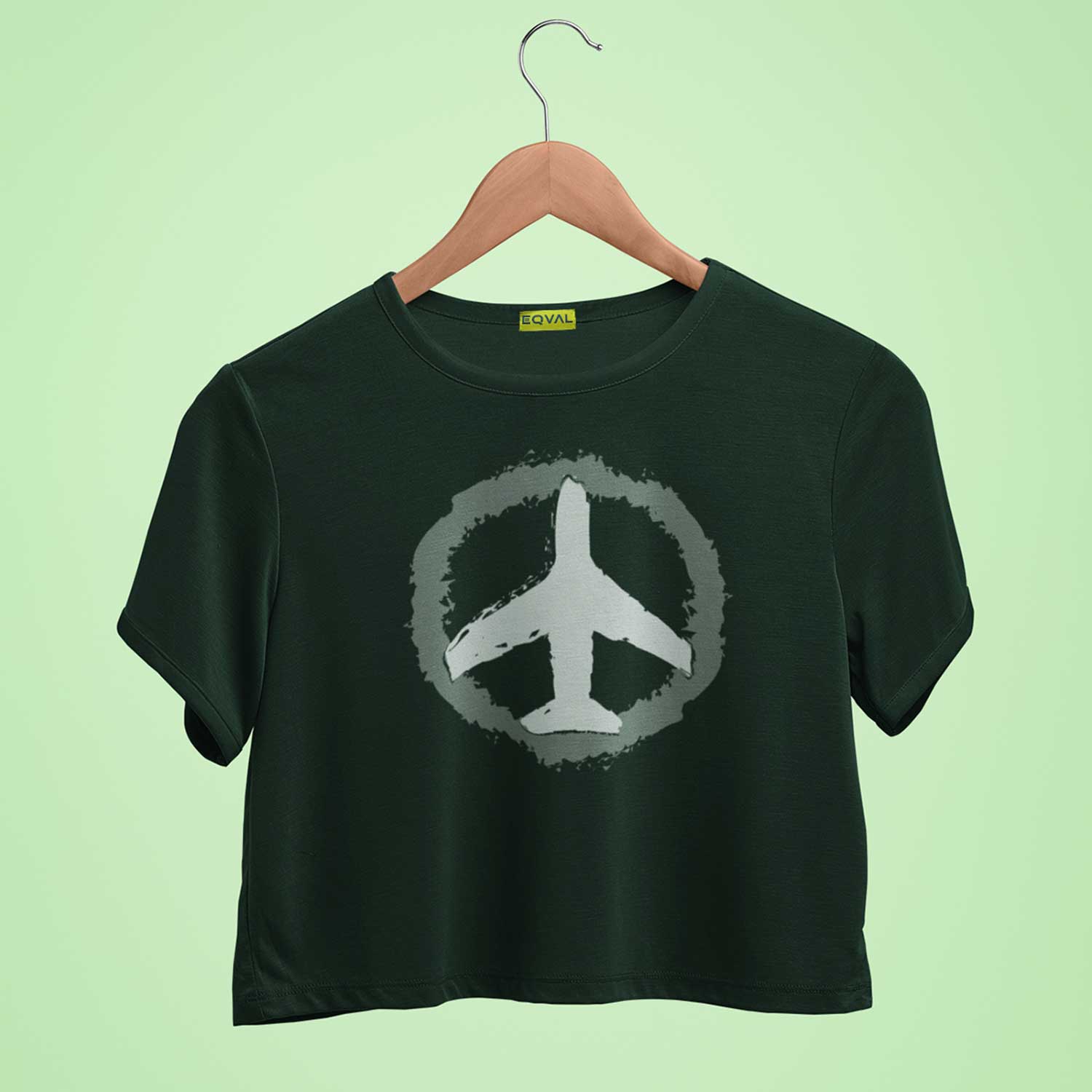 Circle With Airplan Printed Crop Top T-shirt