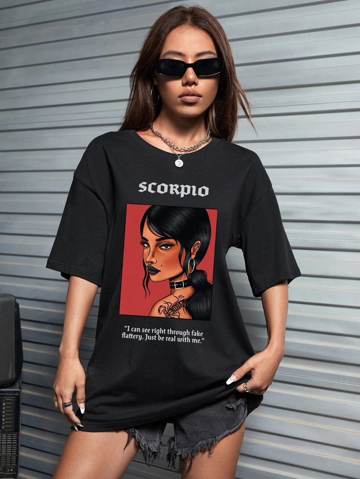 Scorpio Printed Drop Shoulder Oversized Tee