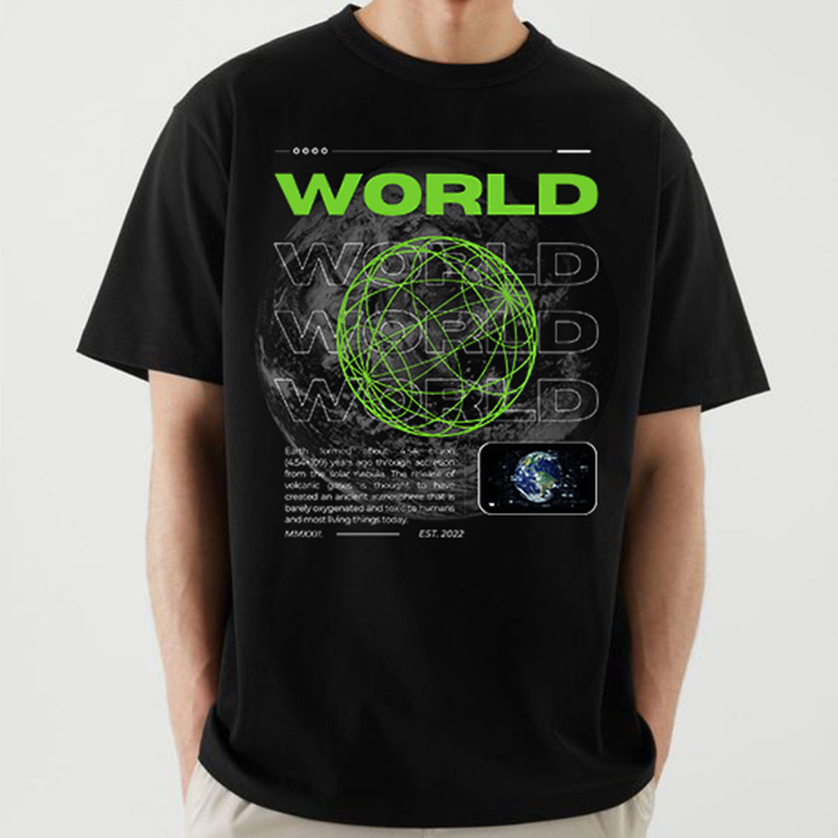 Men's Black World Printed Oversized T-shirt