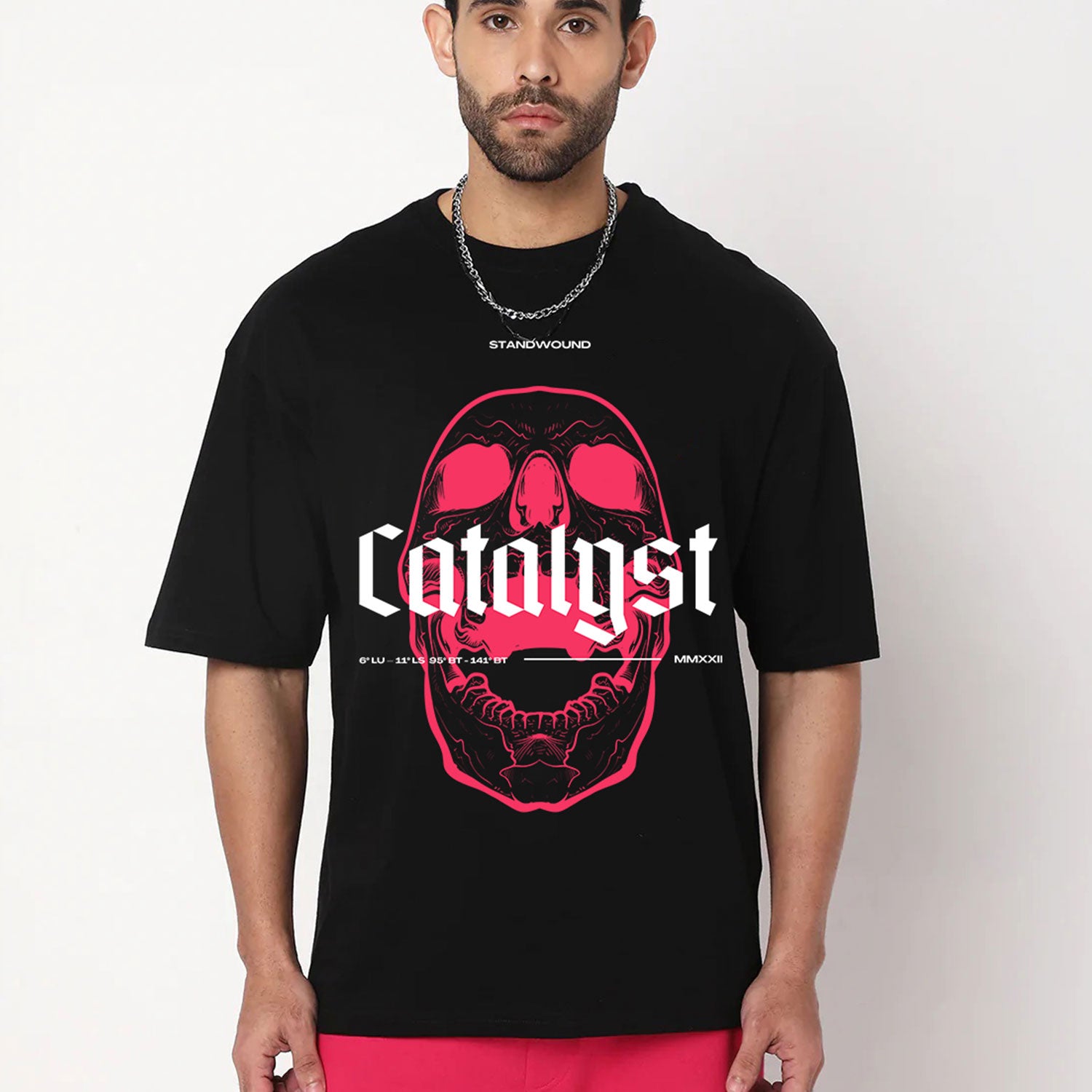 Men's Black Catalgst Printed Oversized T-shirt