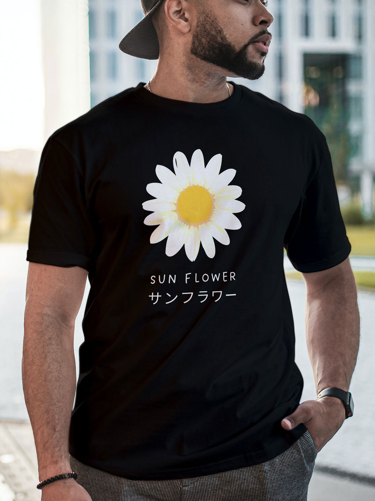 Men's Black SunFlower Printed T-shirt