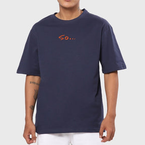 Men's Blue So Typography Oversized T-shirt