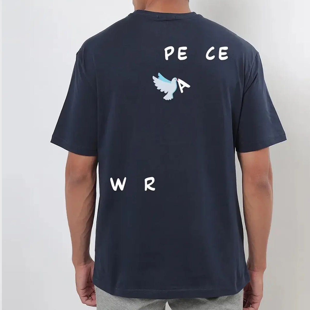 Men's Blue Peace Not War Graphic Printed Oversized T-shirt