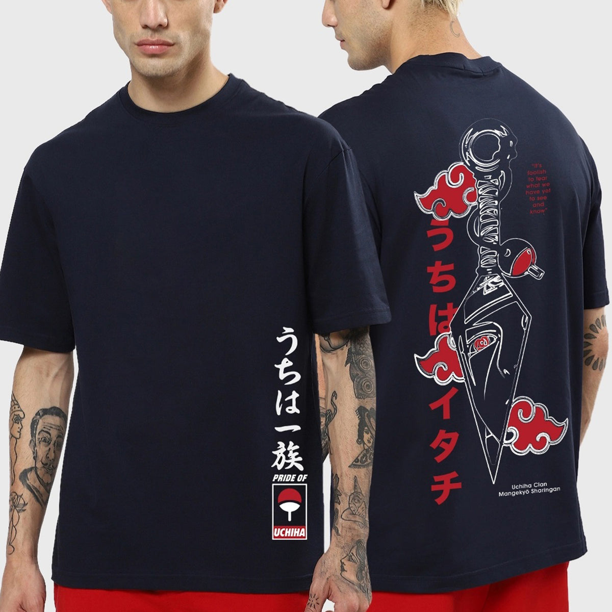 Men's Blue Itachi Of The Sharingan Graphic Printed Oversized T-shirt
