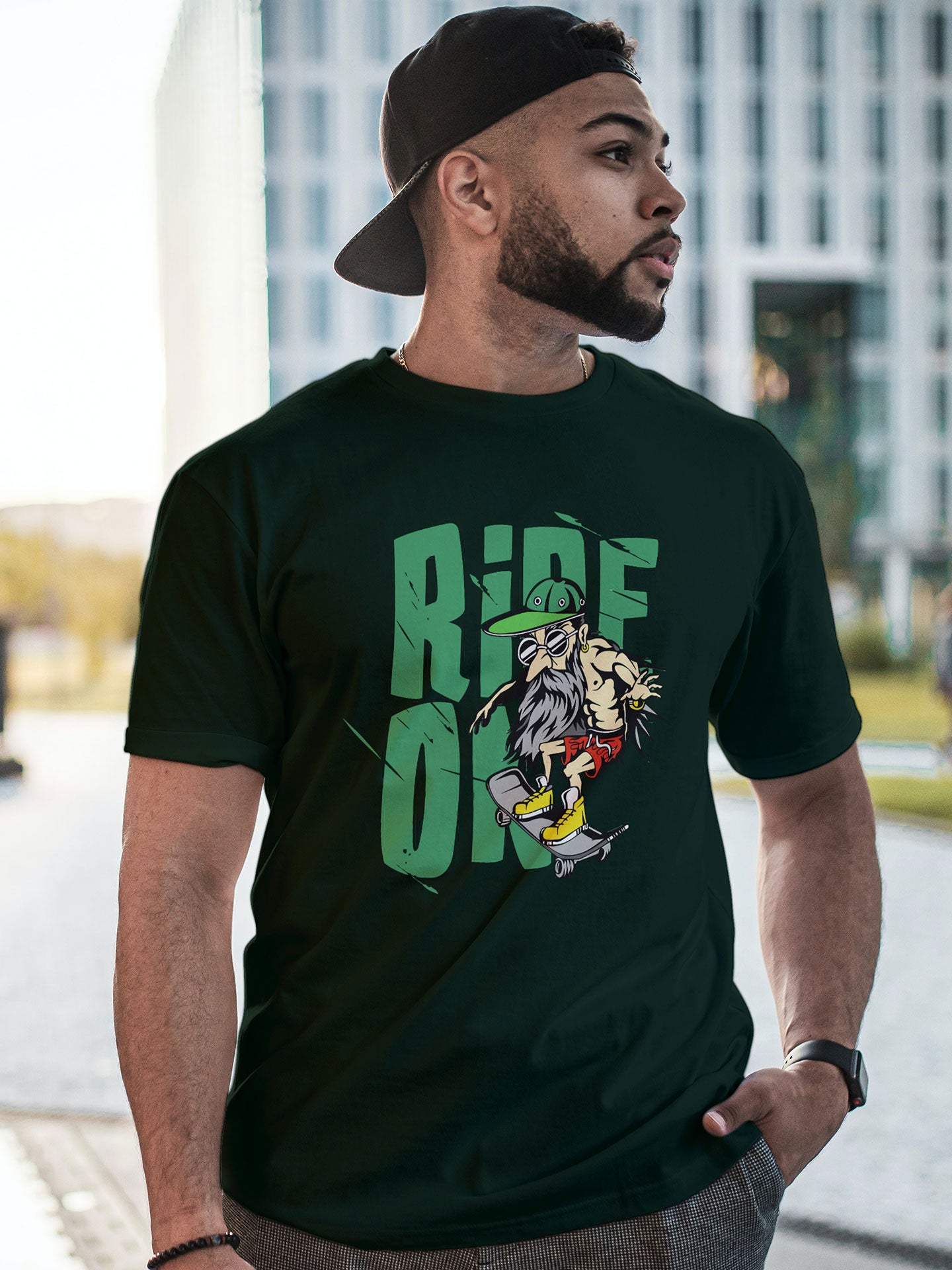 Men's Green Ride On Printed T-shirt