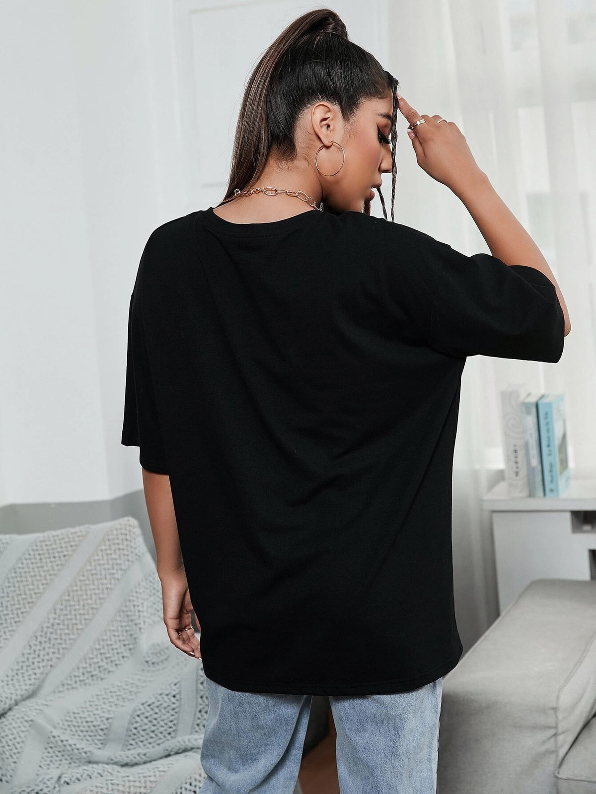 Plain Black Drop Shoulder Oversized Tee