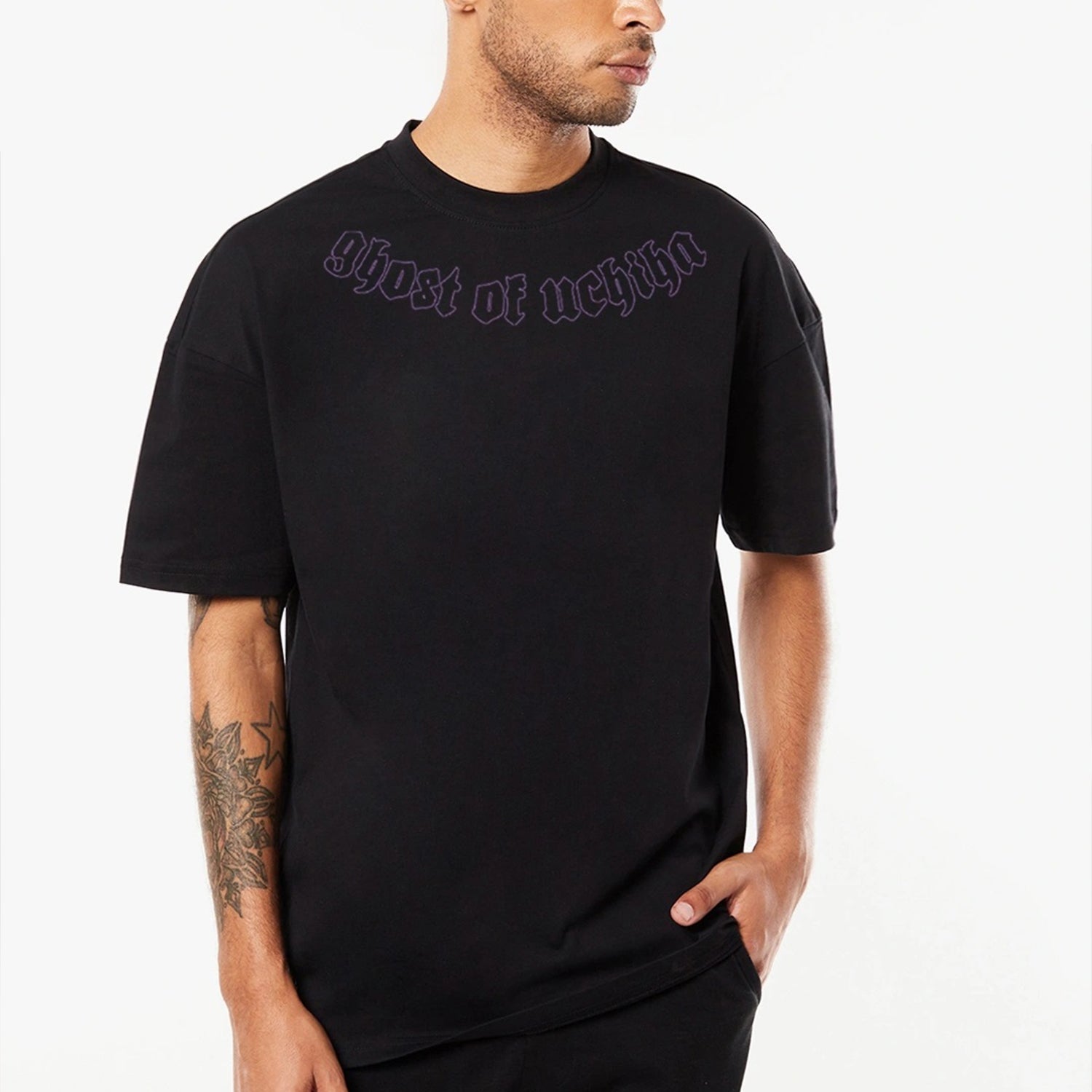 Men's Black The Ghost Graphic Printed Oversized Fit T-shirt