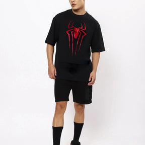 Men's Black Spider Blend Graphic Printed Oversized T-shirt