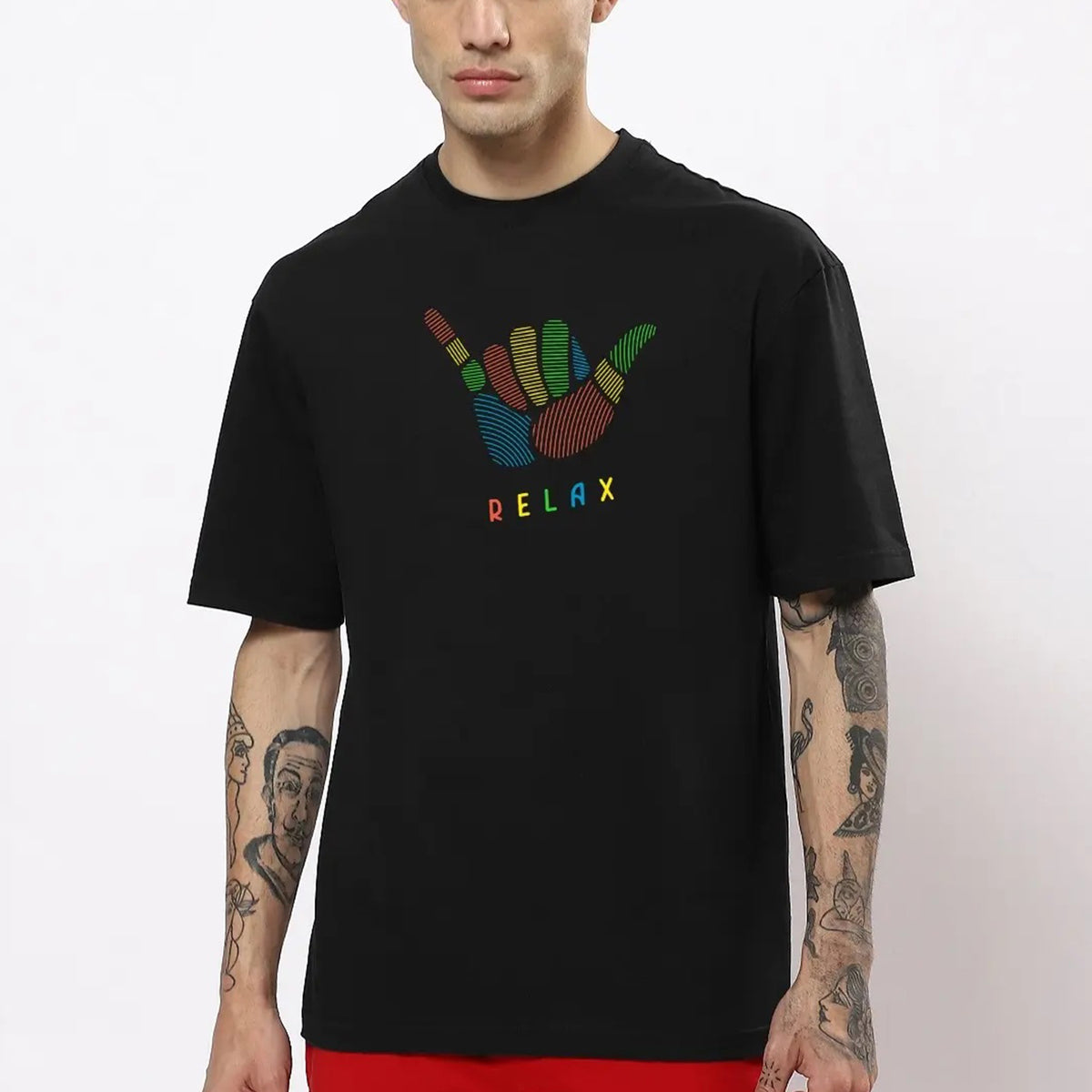 Men's Black Hang Loose Graphic Printed Oversized T-shirt
