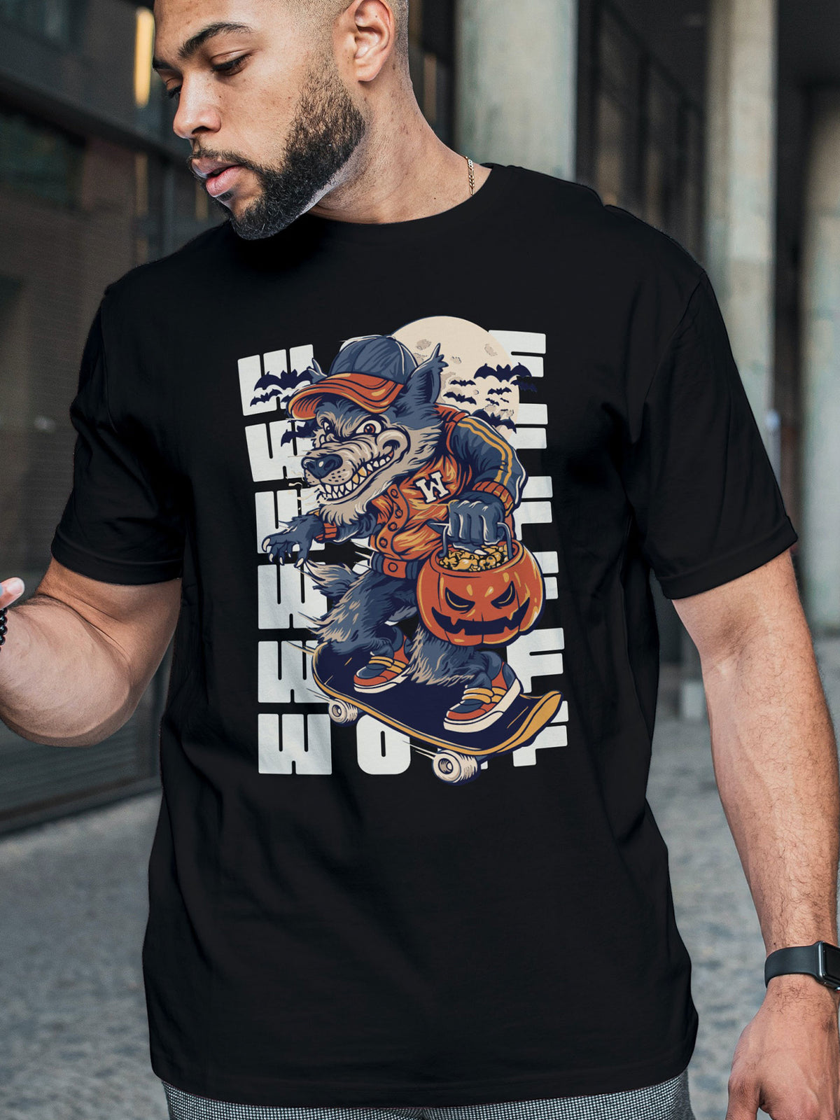 Men's Black Wolf Printed T-shirt