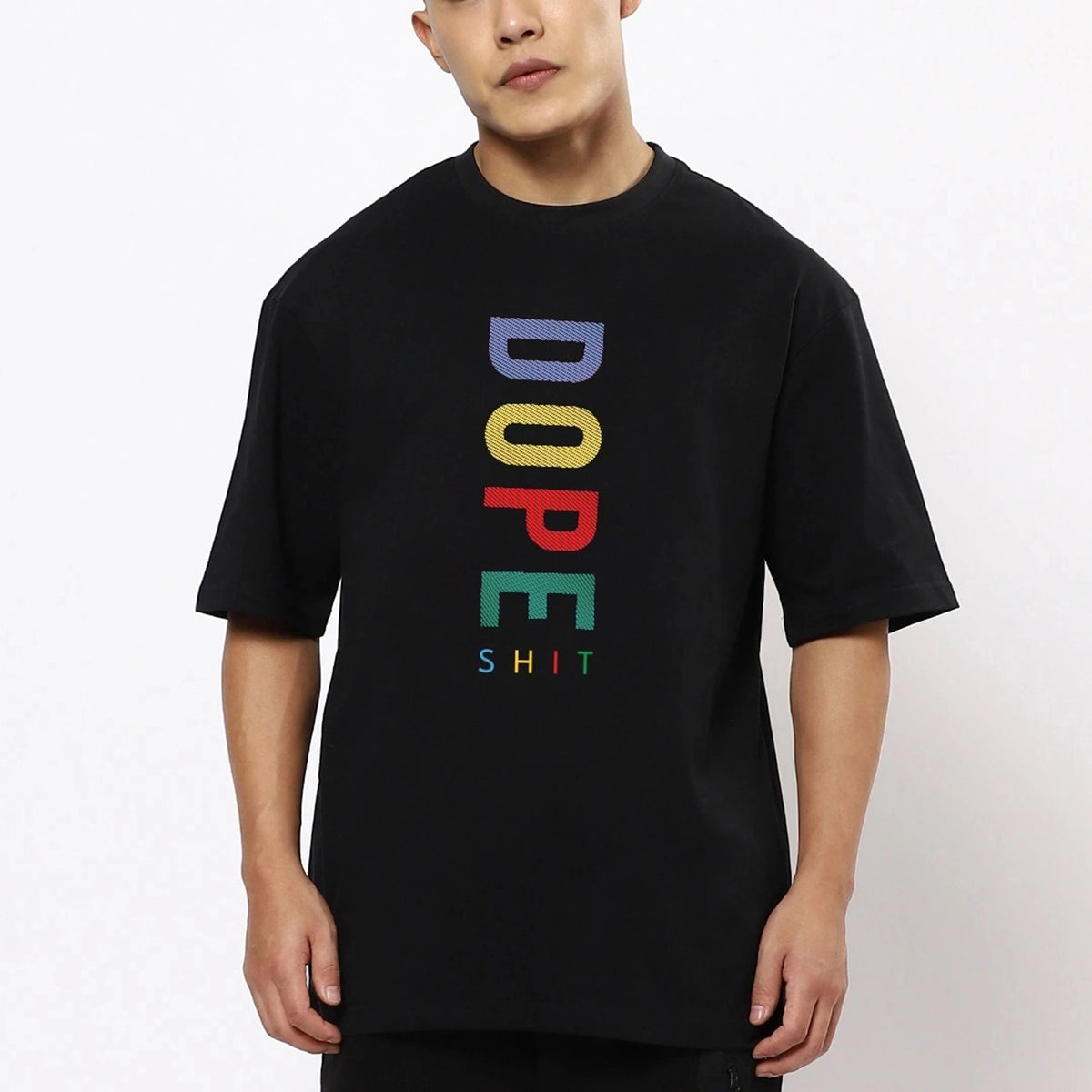 Men's Black Dope Shit Typography Oversized T-shirt