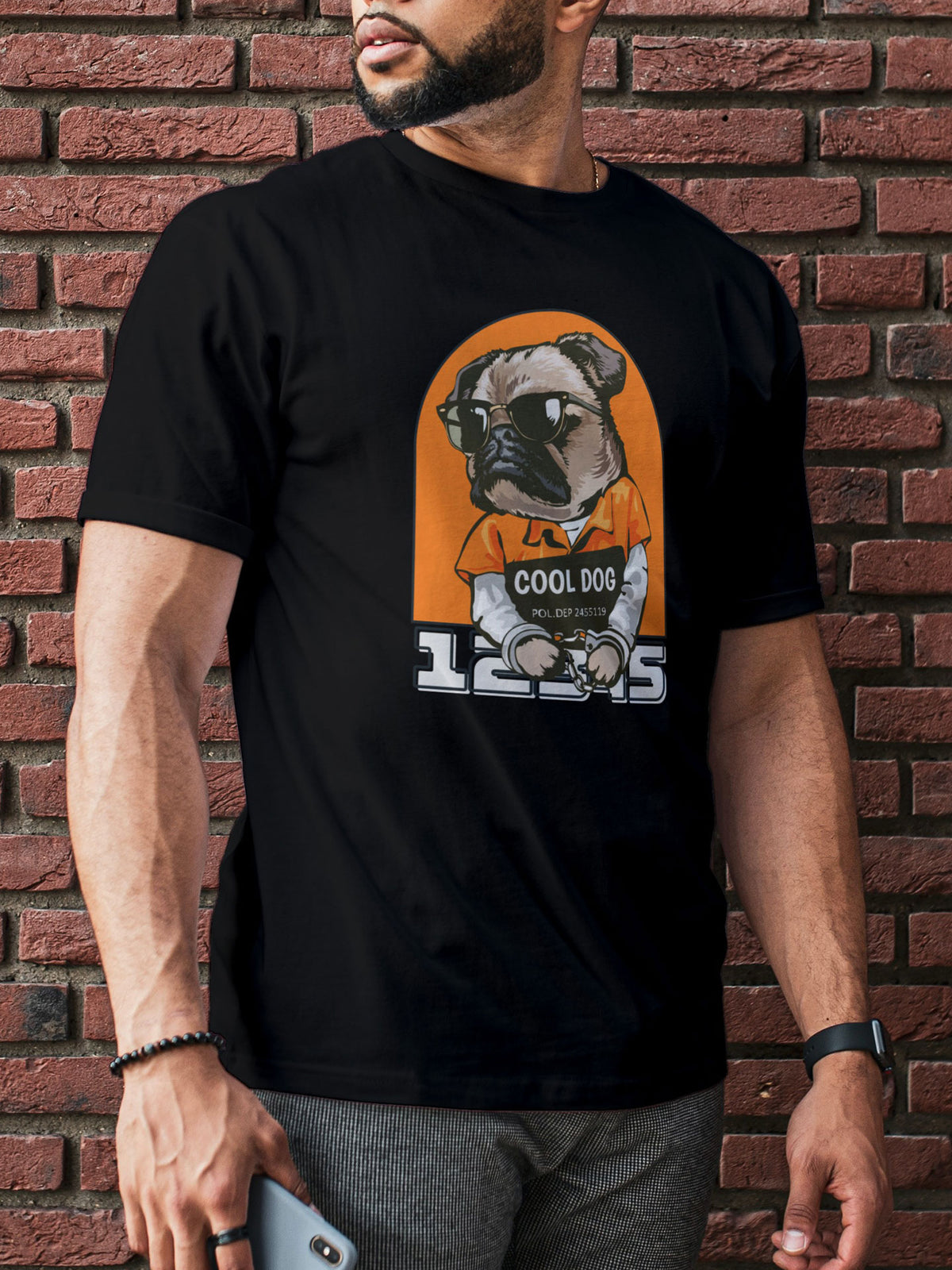 Men's Black Cool Dog Printed T-shirt