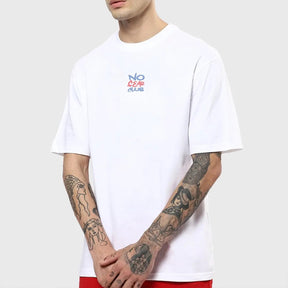 Men's White No Fear Club Typography Oversized T-shirt
