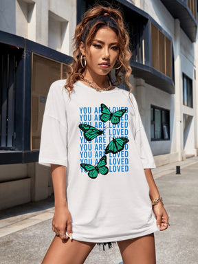 You Are Loved Butterfly Printed Drop Shoulder Oversized Tee