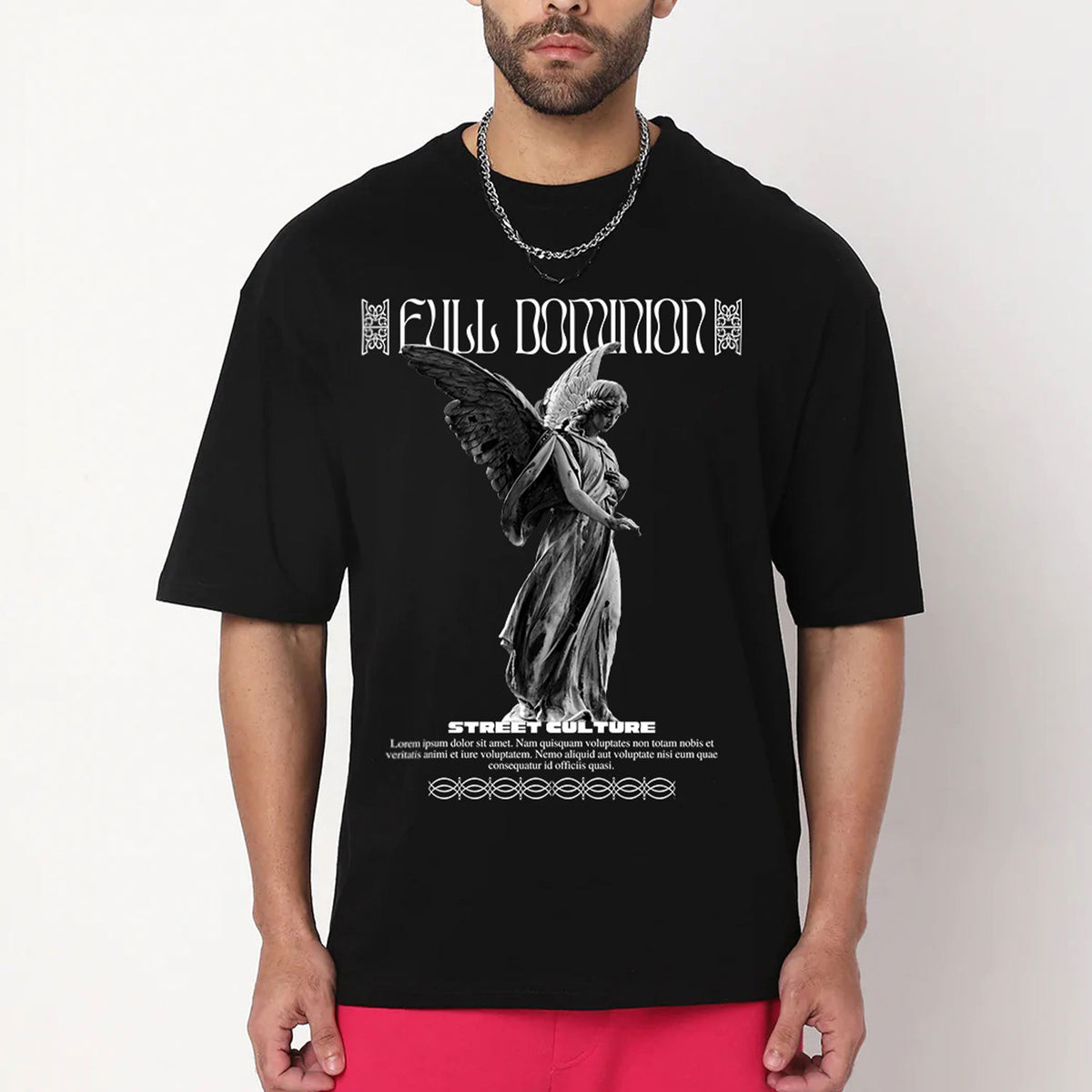 Men's Black Full Dominion Oversized Printed T-shirt
