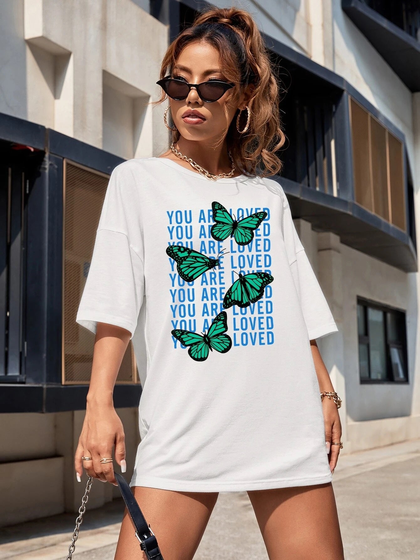 You Are Loved Butterfly Printed Drop Shoulder Oversized Tee