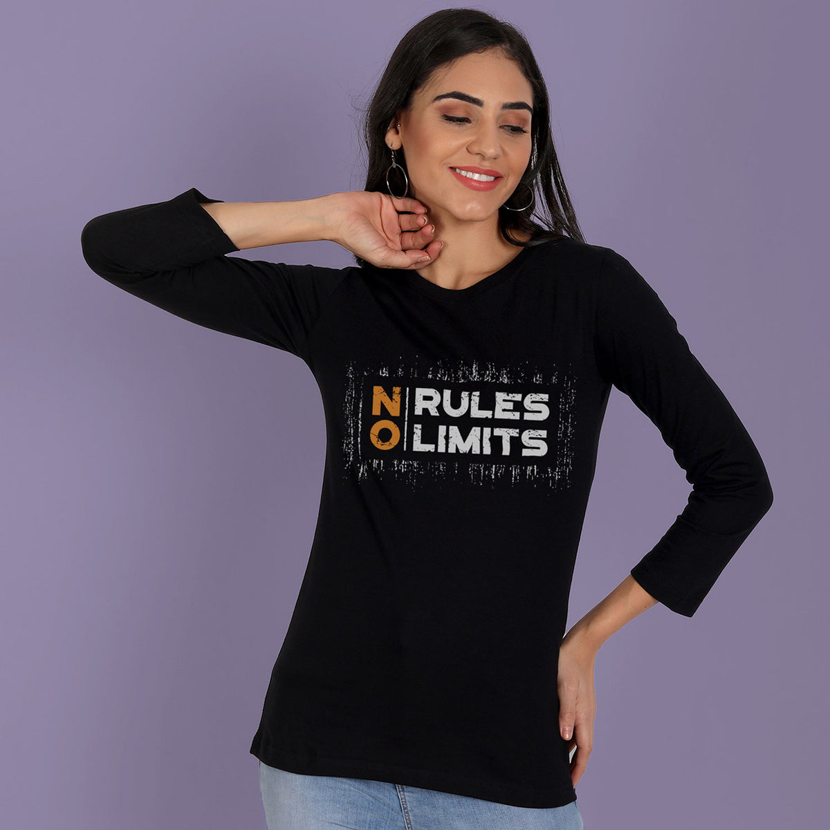 No Rules No Limit Printed 3/4 Sleeve T-shirt For Girls