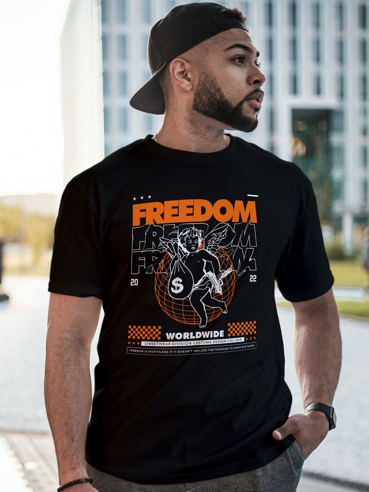 Men's Black Freedom Printed T-shirt
