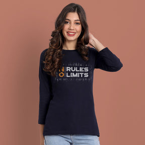 No Rules No Limit Printed 3/4th Sleeve T-shirt For Girls