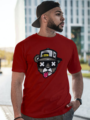 Men's Marron Bear With Hat Printed T-shirt