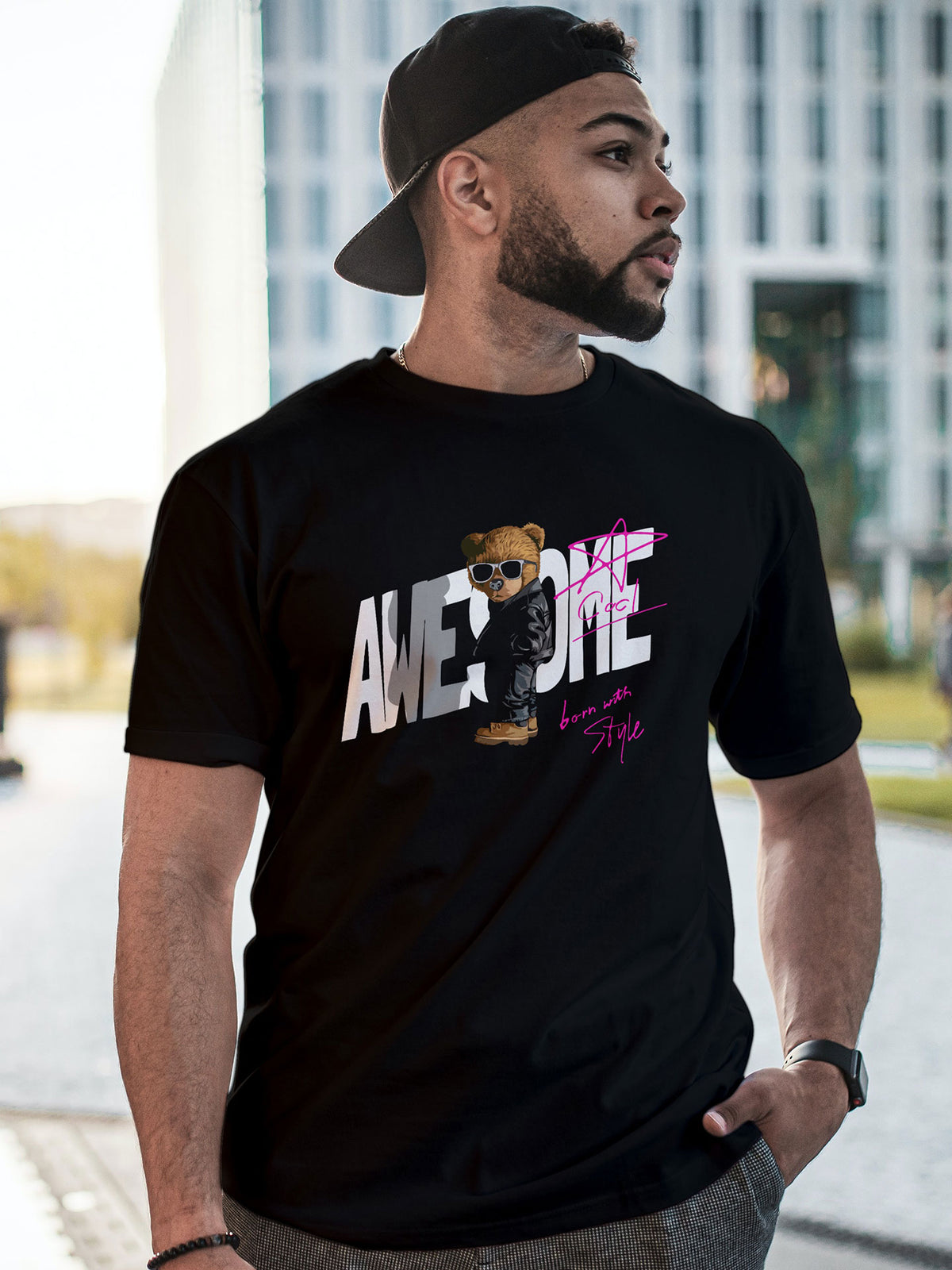 Men's Black Awesome Printed T-shirt