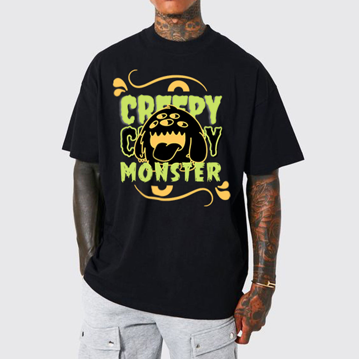 Men's Black Monster Printed Oversized t-shirt