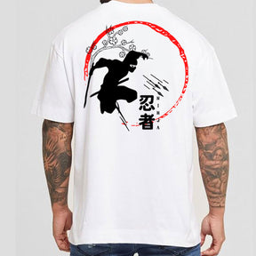 Men's White Ninja Printed Oversized T-shirt