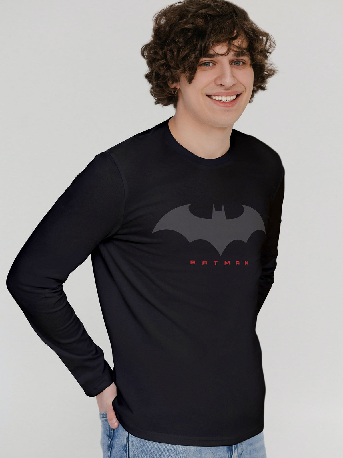 Men's Black Batman Printed Full-Sleeve T-shirt