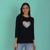 Heart Printed 3/4th Sleeve T-shirt For Girls