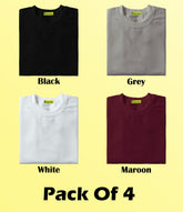 Pack Of 4 Men T-shirt Combo Black, Grey, White And Maroon