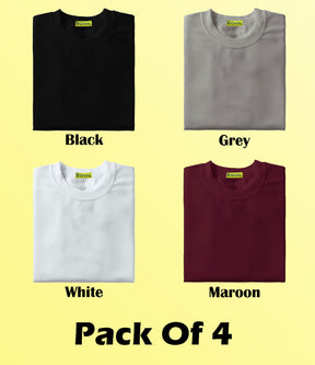 Pack Of 4 Men T-shirt Combo Black, Grey, White And Maroon